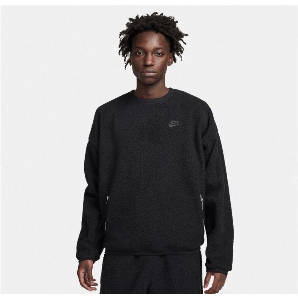 NEW Nike Fleece Sweatshirt Sherpa Crewneck Zip Pockets Men's XLarge FB8378-010